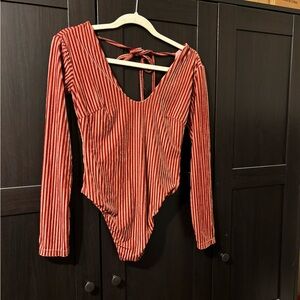 Pink velvet Striped Bodysuit